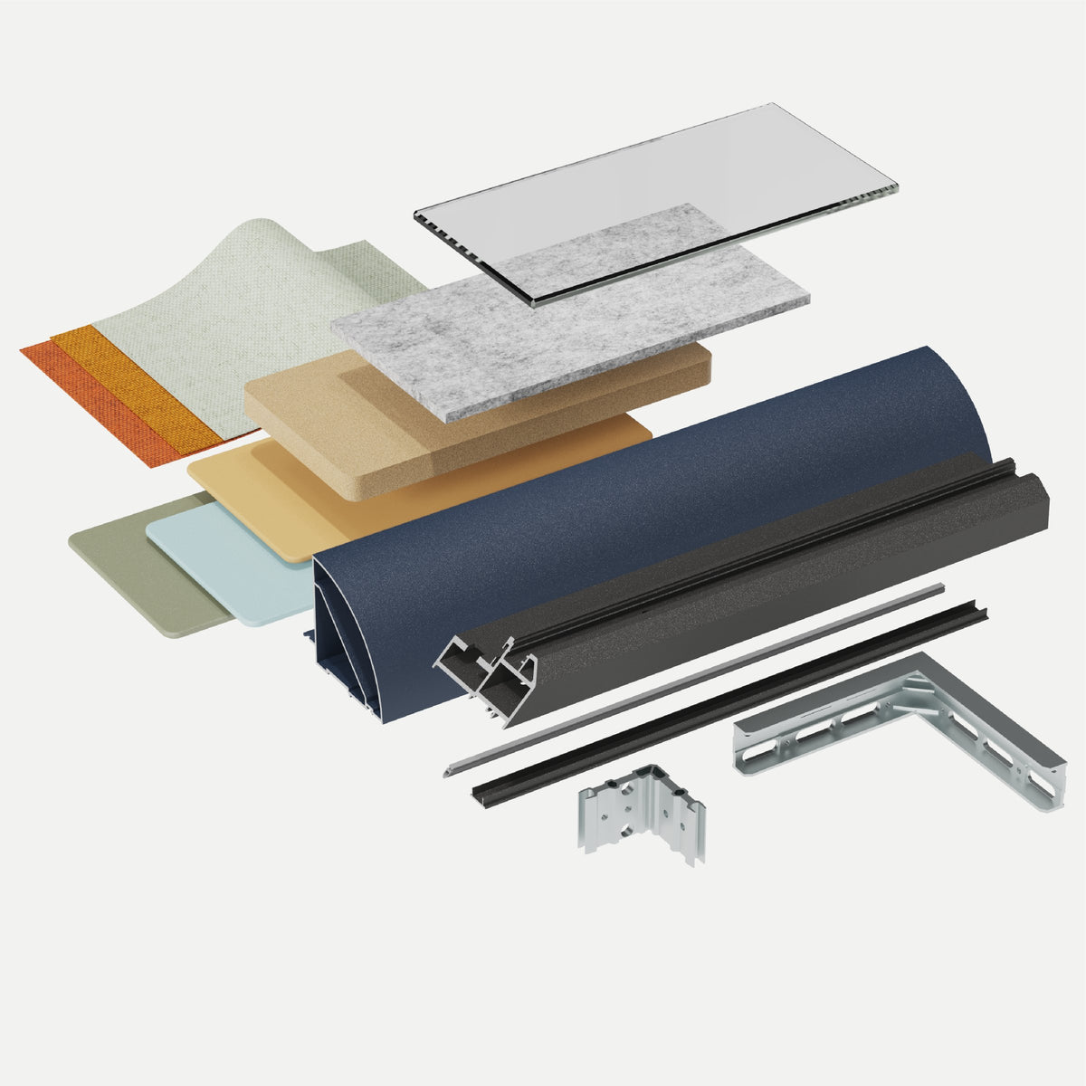CorePod Meet, wall build-up: steel, fabric, acoustic layers and profile