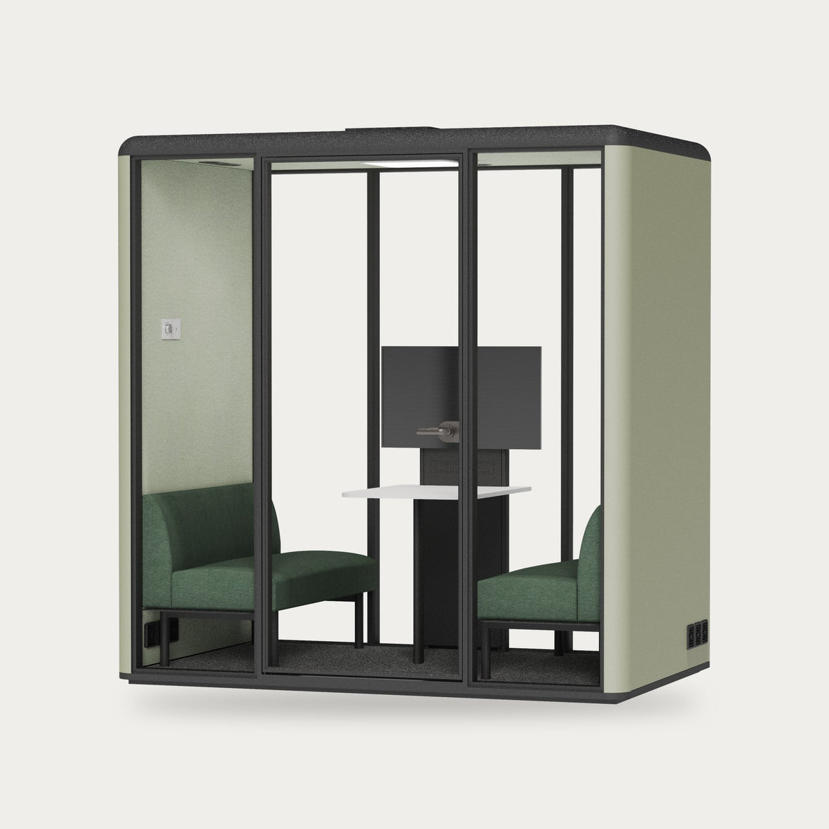 CorePod Meet acoustic pod, exterior Sage, furnished version