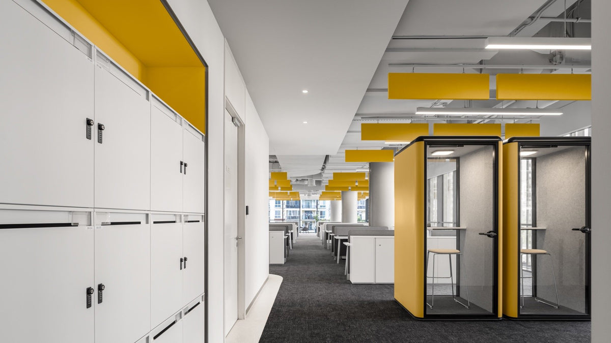 CorePod Solo, two pods in an office corridor