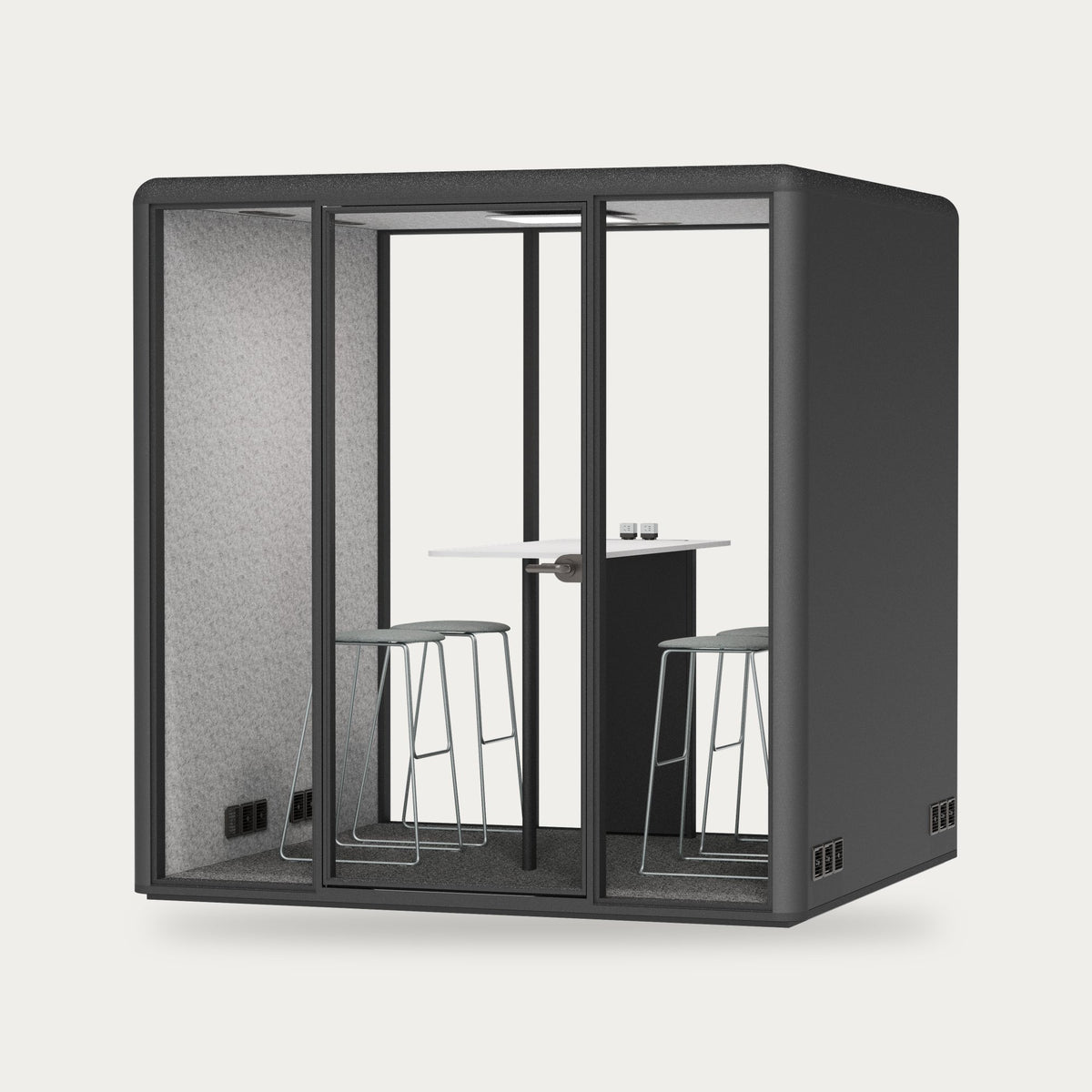 CorePod Team acoustic pod, exterior Graphite, with bar table