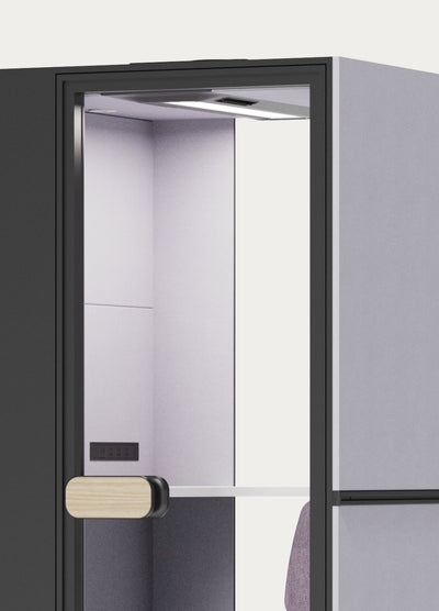 CorePod Cube Solo, detail: door with handle, LED light and sockets