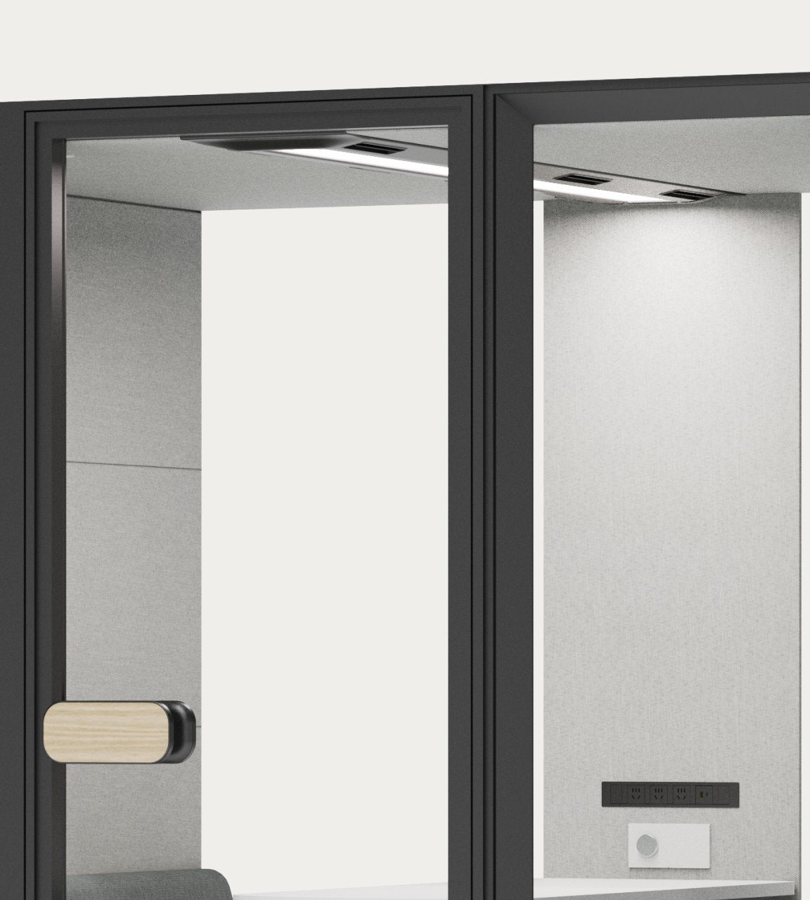 CorePod Cube Team, detail: door with handle and interior