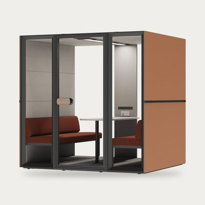 CorePod Cube Team acoustic pod, exterior orange