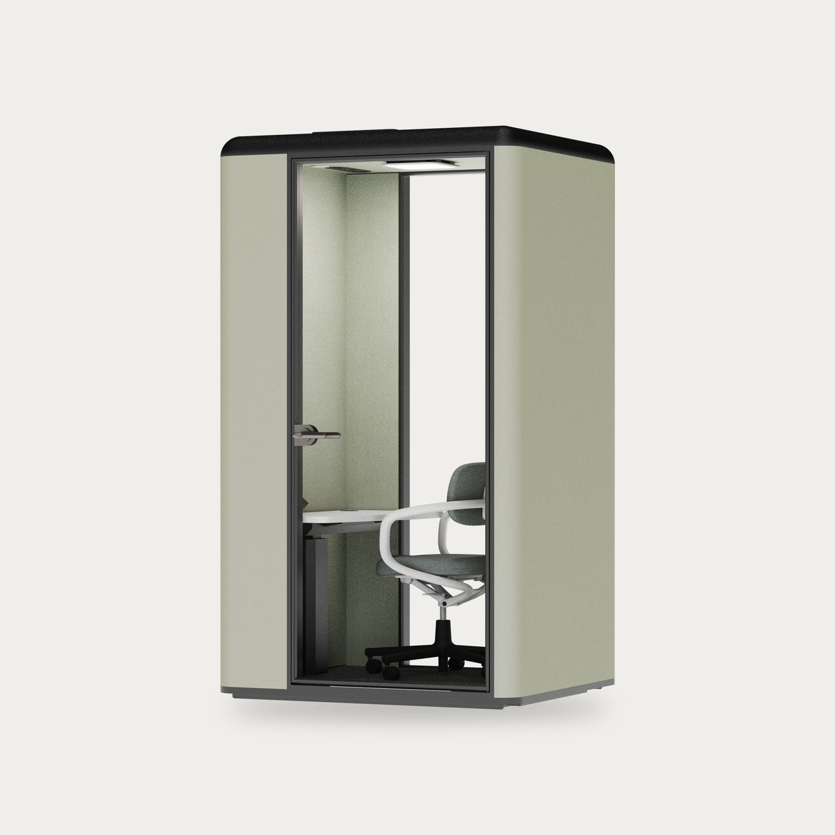 CorePod Focus acoustic pod, exterior Sage, furnished version