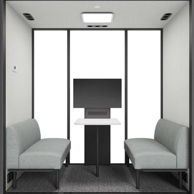 CorePod Meet, interior: benches, table and screen mount