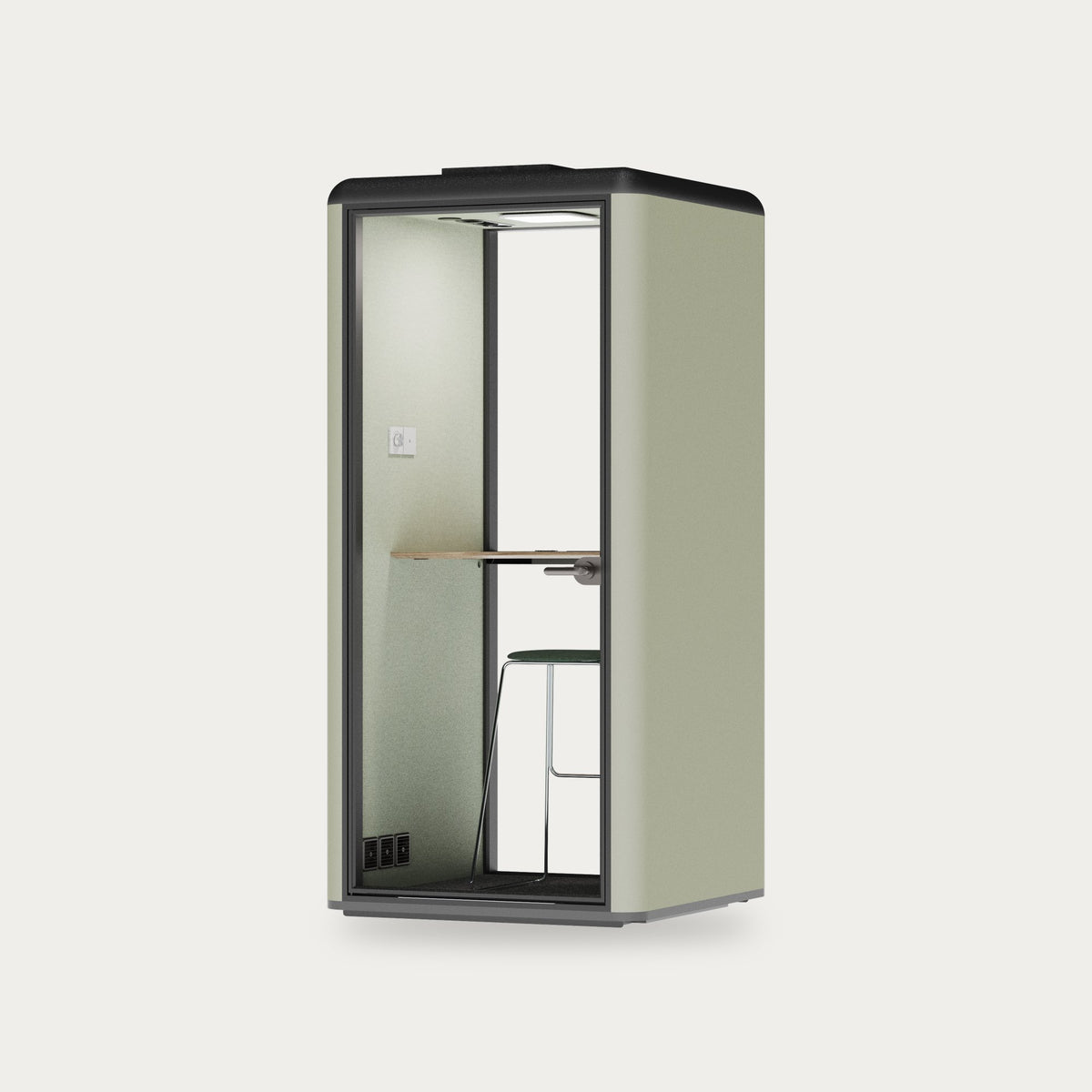 CorePod Solo acoustic pod, exterior Sage, furnished version