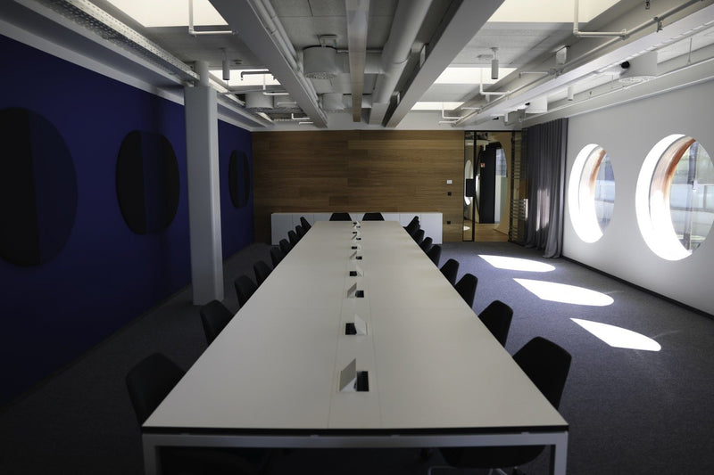 Meeting room with a long conference table